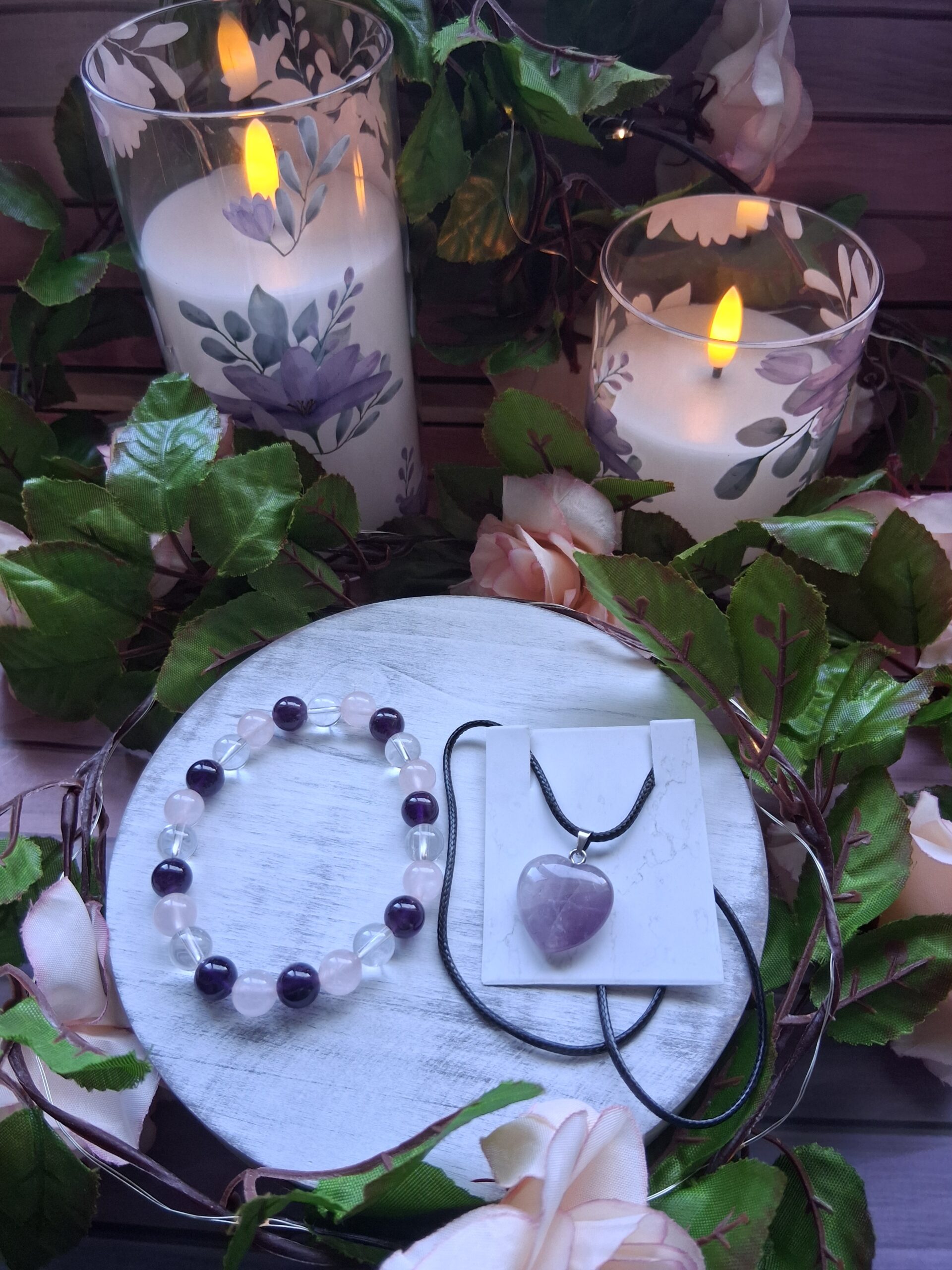 Amethyst, Rose Quartz & Clear Quartz Crystal Wellbeing Set
