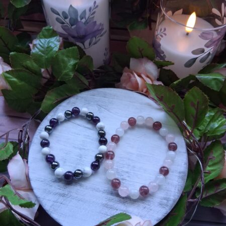Amethyst, Howlite & Hematite Bracelet & Moonstone, Strawberry Quartz & Rose Quartz Bracelet
