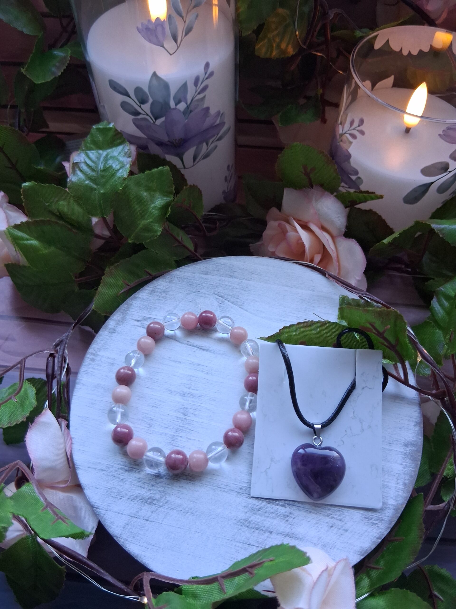 Clear Quartz, Pink Opal & Rhodonite Crystal Wellbeing Set