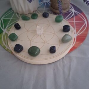 Wooden Abundance & Success Crystal Grid with Crystals
