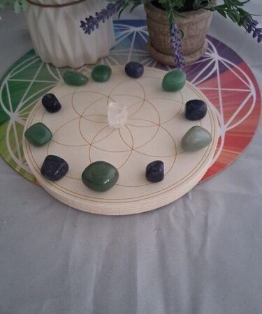Wooden Abundance & Success Crystal Grid with Crystals