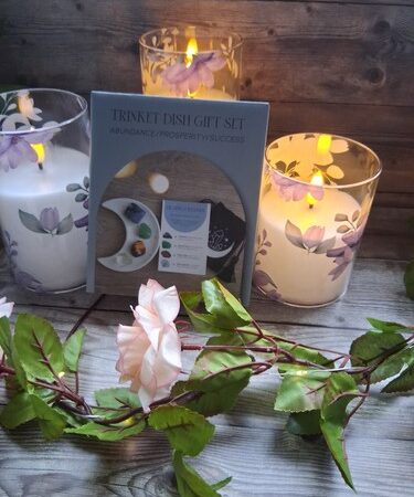 Ceramic Crescent Moon & Crystals Gift Set- Abundance & Prosperity