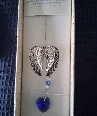 Equilbruim Angel Wing Suncatcher- With Blue Heart