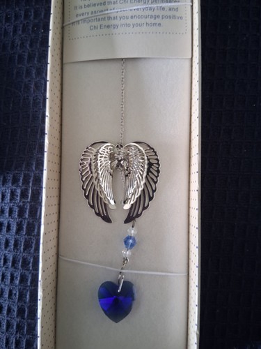 Equilbruim Angel Wing Suncatcher- With Blue Heart